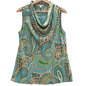 Banana Republic Women's Large Green Paisley Cowl Neck Sleeveless Blouse Top