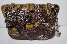 NEW 3-D FLOWER MULTI COLOR EMBROIDERED BEADED CLUTCH EVENING BAG