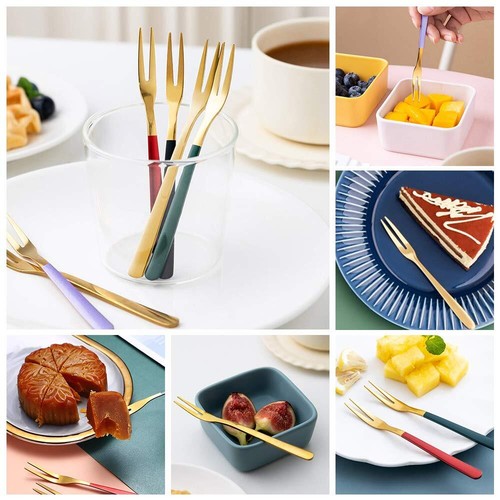12PCS Appetizer Dessert Forks 304 Stainless Steel Fruit Forks Set Colorful Mi... - Picture 5 of 8