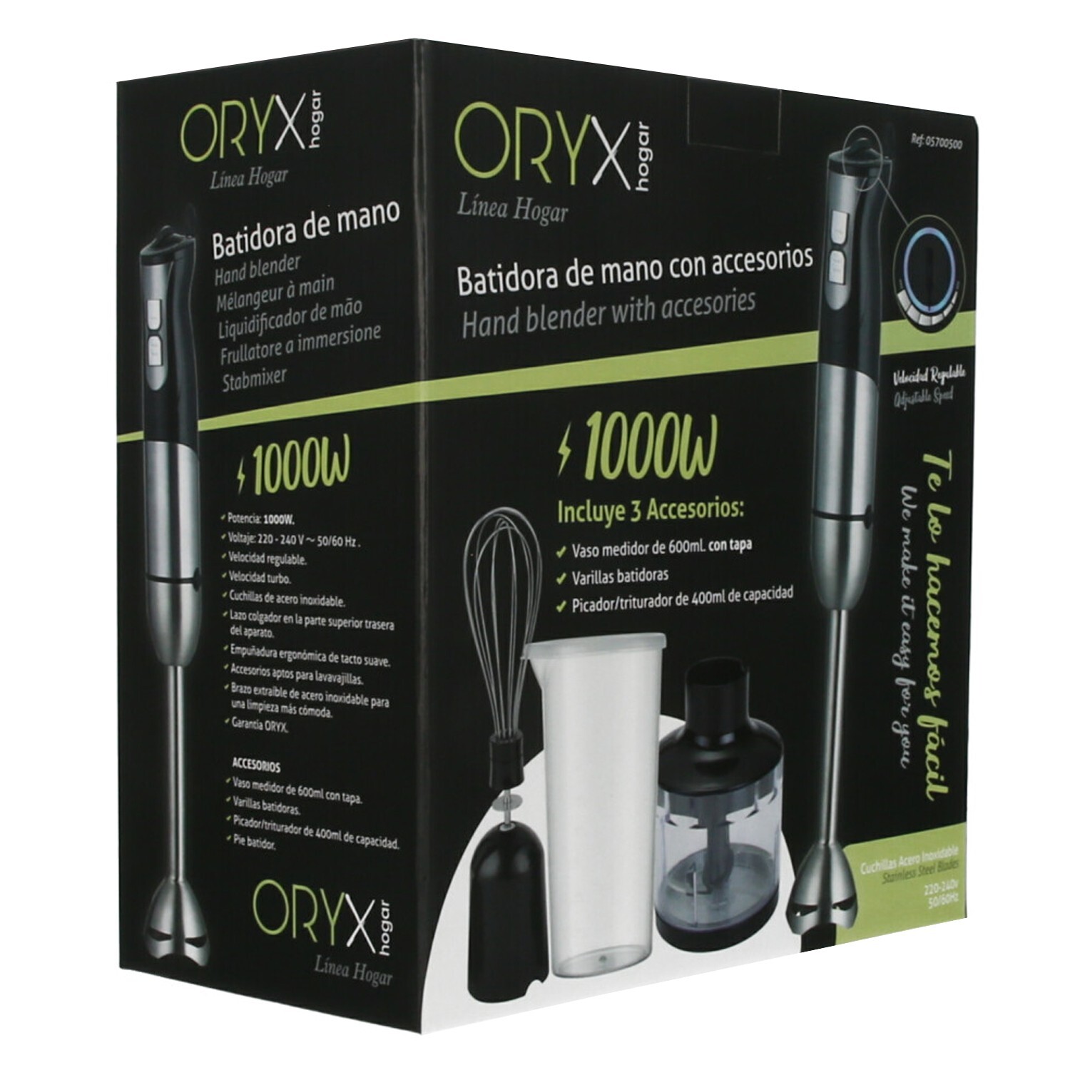 Oryx - Batidora De Mano, Incluye Accesorios, 1000 W. Velocidad Regulable. Con Va