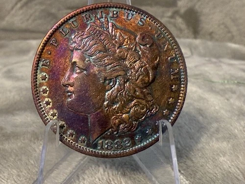 1882 O Morgan Silver Dollar Gem BU Proof Like Monster Rainbow Toning #2778