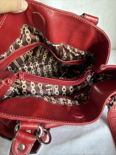 Borsa a tracolla TIGNANELLO in pelle rosso intenso borsetta borsetta fodera logo raso - Foto 6 di 9