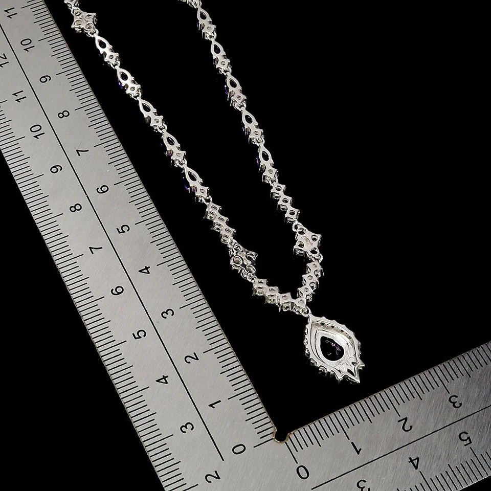 925 Argento Sterling Collana Pera Ametista 8x6mm Topazio Naturale Gemma Gioielli - Immagine 3 di 4