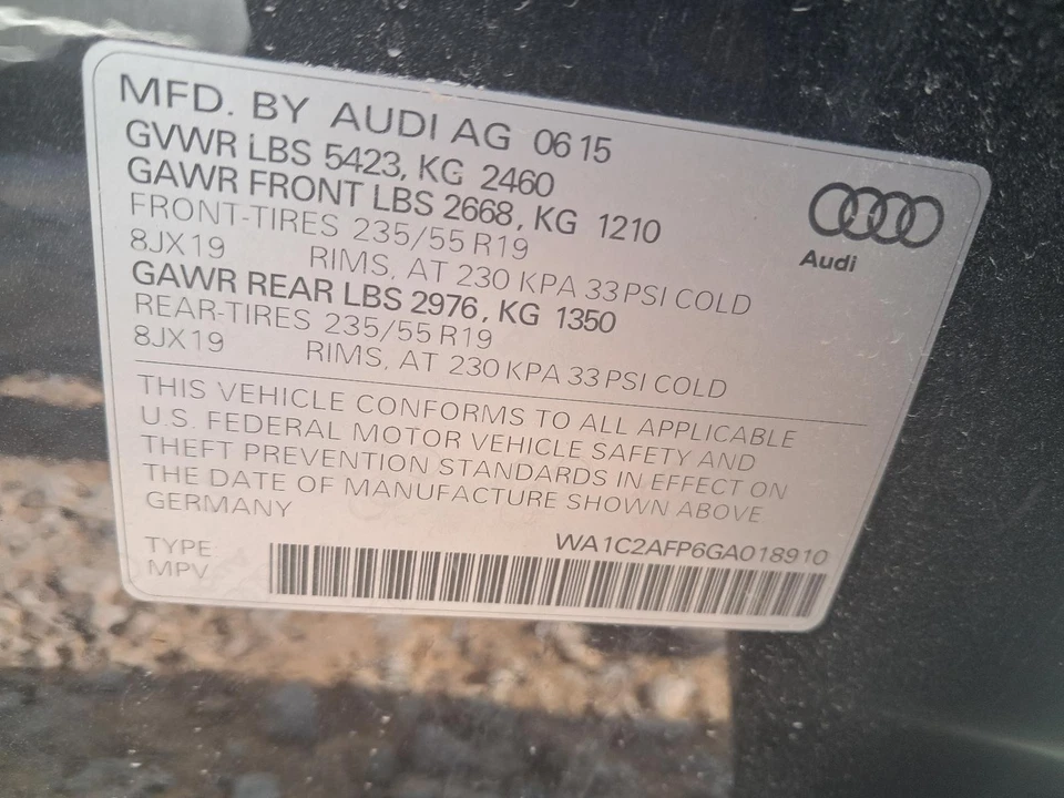 Used Rear Left Door Assembly Rear Side fits: 2016 Audi Q5 electric privacy tint Foto 3 de 4