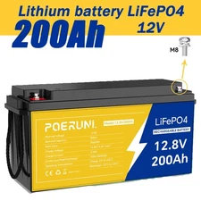 12V 200Ah LiFePO4 Lithium Battery Deep Cycle | 2560Wh | 15000 Cycles | RV Solar