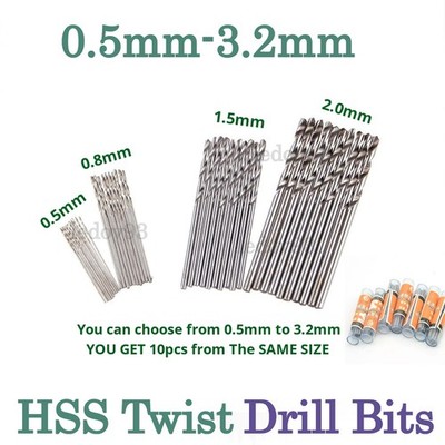 10x HSS Metall Micro Mini kleines Bohrer-Set metrisch 0,5 mm-3,2 mm UK