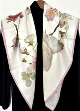 35"x35"Pretty Flowers Print Pure Mulberry Twill Silk 16momme Scarf 88x88cm6103