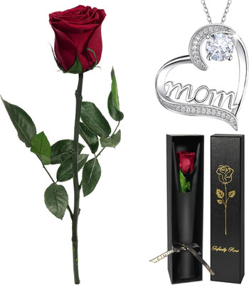 Ewige Rose mit Halskette für Mütter, handgefertigt, langlebig, Geschenkset