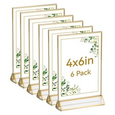 Acrylic Sign Holders 6 Pack 4x6 Inches Double Sided Clear Frame Golden