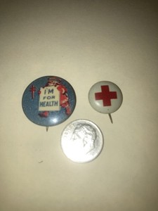 American Red Cross Pin Badge antique Set of 2, One With Santa