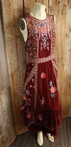 Sundance Miraflores Mesh Floral Pattern Dress Size Petite Medium