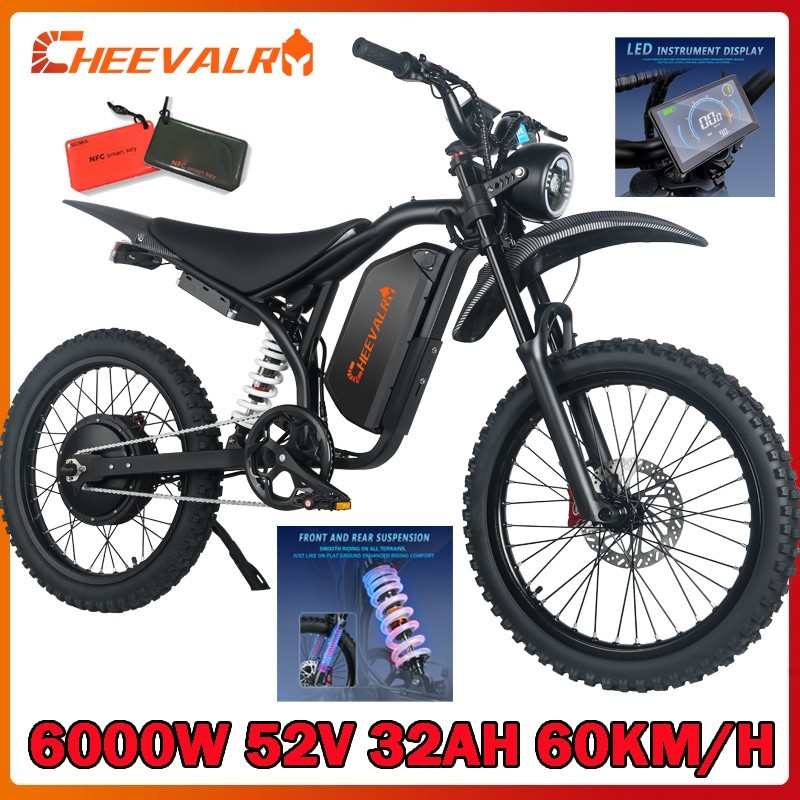 6000W Electric Dirt Bike 60V 32AH E-Mountainbike Adult OffRoad Ebike 60KMH W/NFC