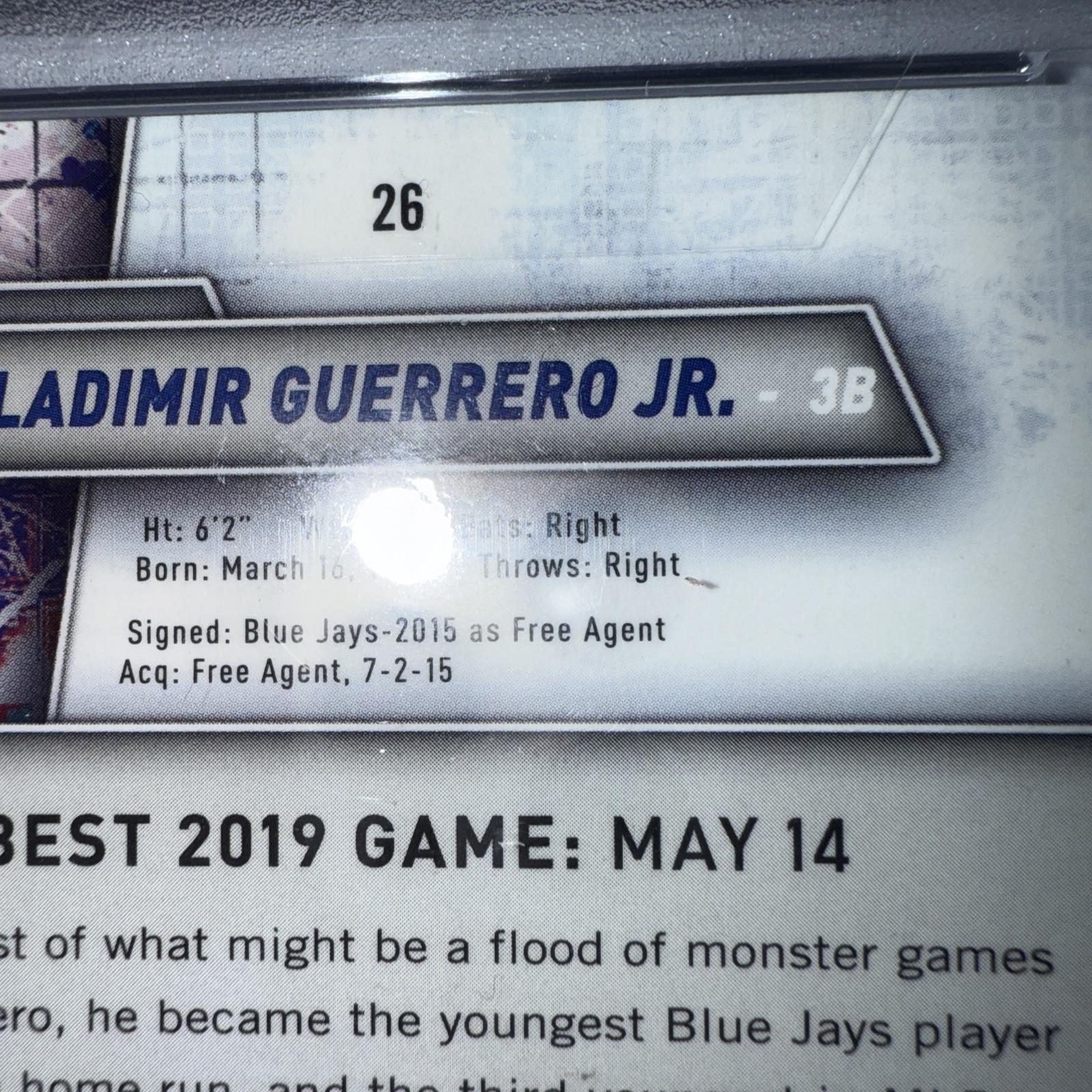 2019  Bowman's Best  Vladimir Guerrero Jr. Rookie RC #26 Blue Jays PSA 10 view 5