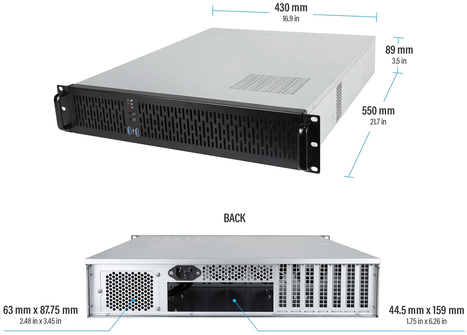 2U Server Chassis Rackmount Case, 4X 3.5 Bays, 2X 2.5 Devices, ATX Compatible...