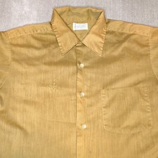 Vintage 1960s Towncraft Loop Collar Shirt Gold Textured Slub Camp Sport Shirt M