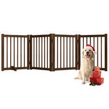 Solid Wood Freestanding Pet Gate - 4 Panels 24" - Folding Safety Fence with 2...