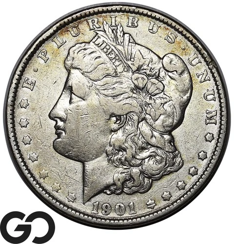 1901 Morgan Silver Dollar Coin, Choice VF Better Date