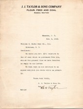 1923 J. J. Taylor & Sons Massena NY Coal & Feed Business Letter Syracuse NY