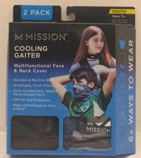 MISSION COOLING NECK GAITER FACE MASK COVER. BLACK CHARCOAL YOUTH SIZE