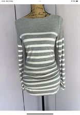 Mint Velvet Grey White Striped Ruched Side Tunic Top Uk8 VGC PB10