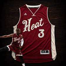 Rare Adidas NBA Dwayne Wade 2015 Miami Heat Christmas Day Jersey Size Large +2