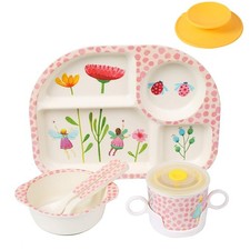 Bamboo Toddler Baby Plates and Bowls Set, 7Pcs Kids Plate Dinnerware Set