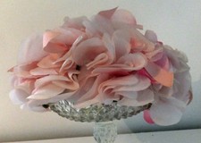 Vintage Woman's Union Made My Hat's A Michelle Pink Floral Ribbon Fascinator Hat
