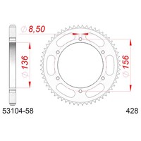 Zahnrad Afam Stahl P428 - Z58 (DIS.00029) Fantic Motor 125 Caballero Scra