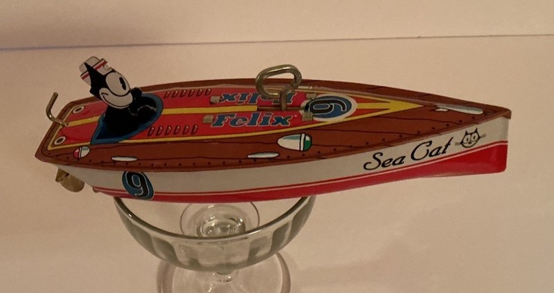 Schylling FELIX THE CAT Wind-up Tin SPEEDBOAT w BOX Excellent Condition