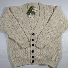 Carraig Donn Cable Knit Merino Wool Cardigan Mens Medium Sweater Cream NWT