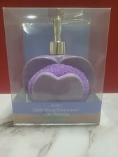 Heart Ceramic Purple Soap Dispenser with Sponge for Bathroom or Kitchen NIB