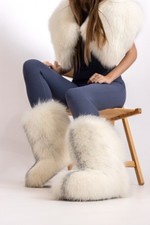 White arctic fox fur boots for women Winter fur boots Mukluks LITVIN