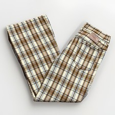 Sz 26x27- Vintage Sears Toughskins plaid bell-bottom pants women  s brown HEMMED