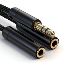Tavirela Headphone Splitter, Premium Gold Plated 3.5mm Aux Cable Y Black
