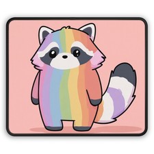 Rainbow Raccoon Gaming Mouse Pad Cute Kawaii Desk Mat