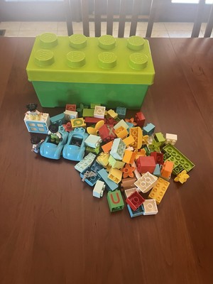 Lego Duplo Building Blocks Random Lot of 85 Pieces with Green Storage Tub