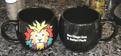San Diego Zoo & Safari Park Colorful Lion Black cup mug Tea Coffee PAIR 24oz Lge