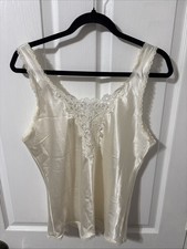 Cinema Etoile Top Camisole Ivory Lace Trim Satin Tank Lingerie Sz Large Vintage