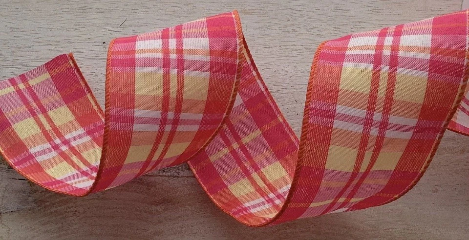 Beautiful New 50 YARDS SPRING Pink PASTEL PLAID WIRE EDGE RIBBON  2 1/2" Wide - Image 3 of 4