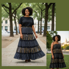 Vintage Tribal Lace Pin Stripe Versatile Maxi Skirt Small Gypsy Boho Whimsigoth