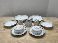 Nippon/Noritake Hand Painted Breakfast Set For 2 Blue W/ Pink Flowers