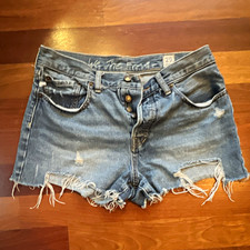 We The Free - Free People Denim Cut Off Shorts Distressed Frayed Hem Mid Rise 29