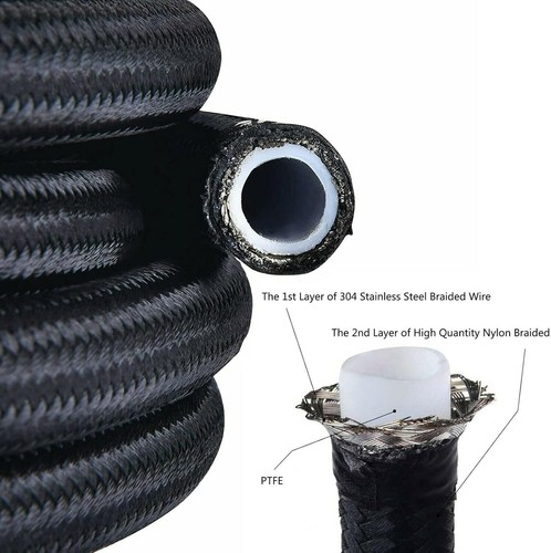 8AN 20FT PTFE Fuel Line Hose Kit,E85 Stainless Steel Nylon Braided Fuel Hose - Picture 3 of 9