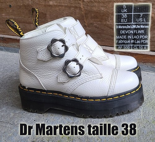 Dr. Martens "Devon" Plateau Gr. 38 UK5 Leder weiß Keilsohlen