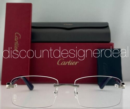 Cartier Frameless Eyeglasses CT0287O 012 Silver Metal Blue Temples Clear Lens 56 - Picture 2 of 9