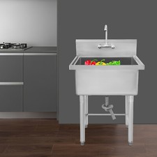 Freestanding Kitchen Sink w/ Faucet Stainless Steel Sink for Bar/Restaurant/Home