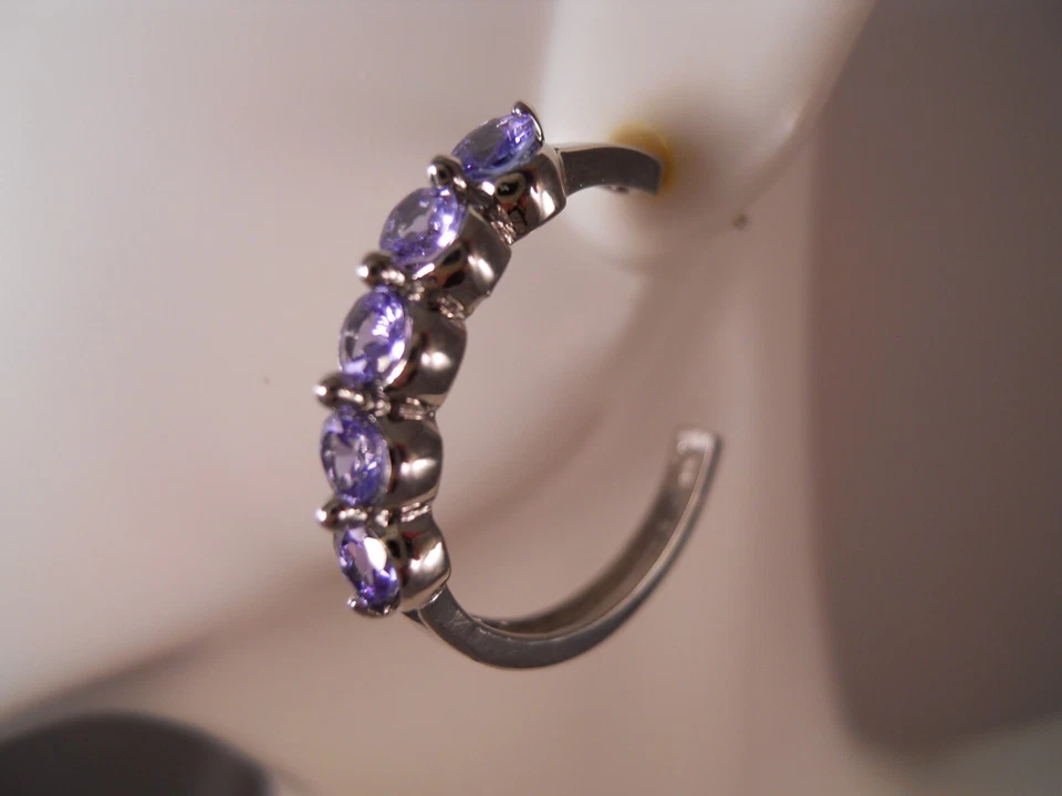 PENDIENTES TIPO ARGOLLA JOHN C RINKER JCR ORO BLANCO 14K TANZANITA RACIMO 21,5 MM 4,10G Foto 3 de 4