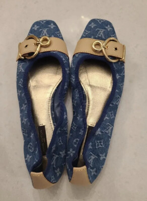 Louis Vuitton Women Size US 8.5 IT 38.5 Blue Denim Ballet Flat