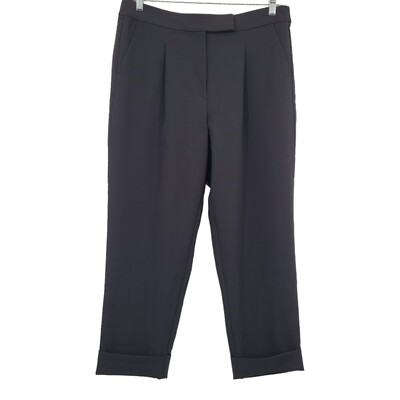 Loft Women's High-Rise Pleated Straight Dress Pants Black Large
