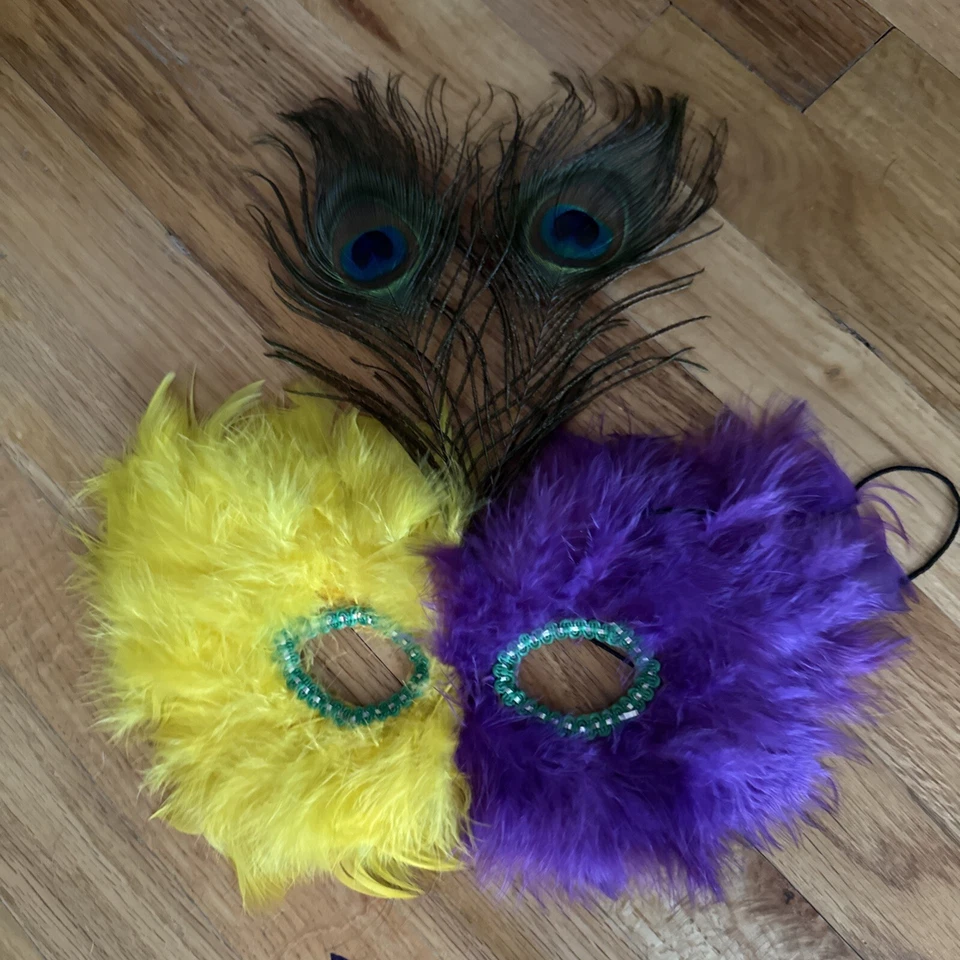 4 Masquerade Masks with Feathers~1 Headband~All Wearables~Mardi Gras Celebration - Image 2 of 4